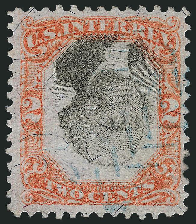 2c Orange & Black, Third Issue, Inverted Center (R135b).> Light blue herringbone cancel, Very Fine, a pretty stamp