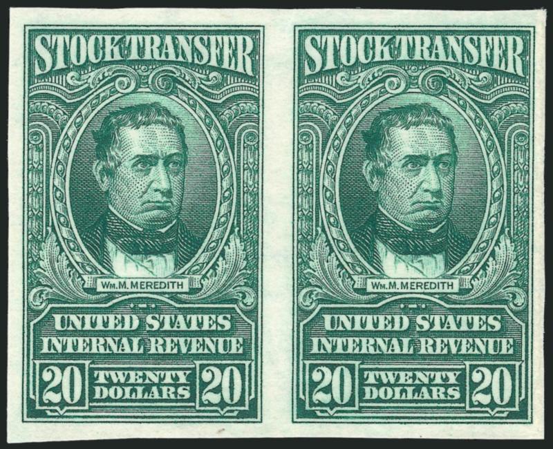 1c-$20.00 Bright Green, Series of 1940, Without Overprint and Imperforate (RD67 var-RD85 var).> Horizontal pairs, without gum as issued, large to huge margins, Extremely Fine