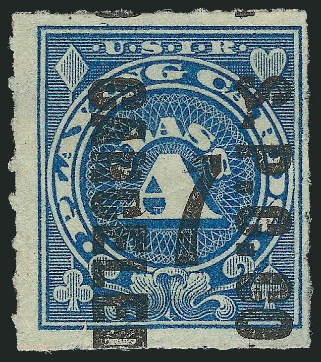 7c on 2c Blue, Playing Cards (RF7).> Diagonal crease and minor edge tear, otherwise Fine