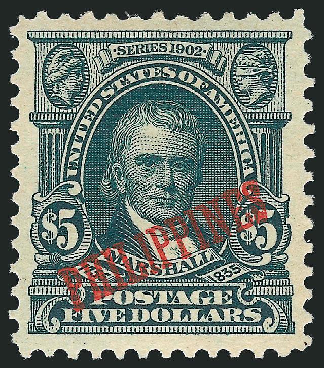 PHILIPPINES, 1903, $5.00 Dark Green (239).> Beautiful margins and centering, deep rich color, Very Fine and choice, only 746 issued