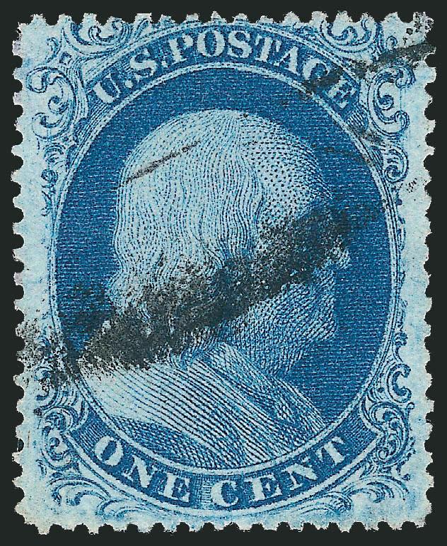 1c Blue, Ty. I, II, IIIa, V (18, 20, 22, 24).> Two of last, variety of cancels incl. bold New York circular datestamp and blue target, the Ty. II nicely centered, Fine-Very Fine, No. 18 with 1986 P.F.
certificate, No. 22 with 1997 P.S.E. certificate