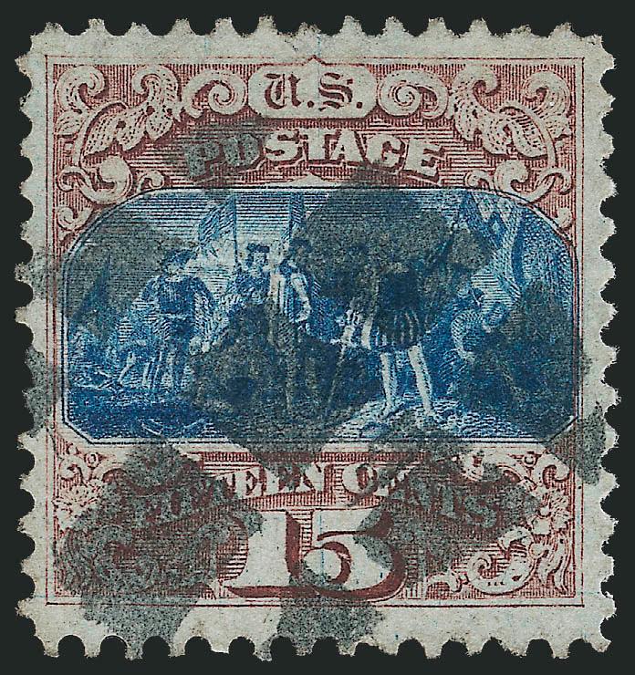 1c-30c 1869 Pictorial (112-121).> Nicely centered throughout, variety of cancel, the 6c with blue star and the 15c Ty. II partial New York Steamship, 6c corner crease, otherwise Fine-Very Fine