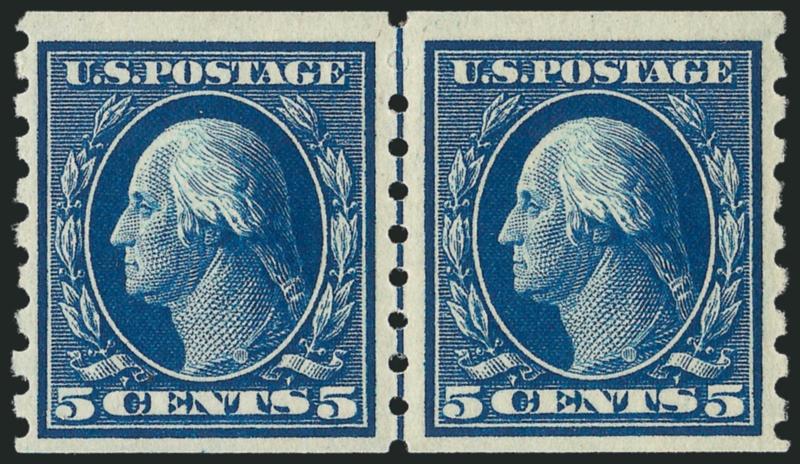 1c-5c 1910-13 Issue, Coil (392-396).> Pair with 3mm spacing of 4c and guide line pairs of others, rich colors, Fine-Very Fine, 1c-3c and 5c with certificates