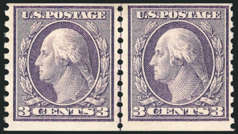1c-5c 1914-16 Coils (452-458).> Guide line pairs, fresh colors, Fine lot, 5c with 1990 P.F. certificate, others 2000-2006 P.F. or P.S.E. certificates