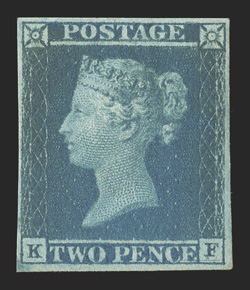 S.G. 13, 1841 2p Blue, Plate 3, rare mint example, showing a guide line through the value (S.G. Spec. ES10g), four margins ranging from a little close at left to full on the
other three sides, rich luxuriant color and a crisp impression, full o