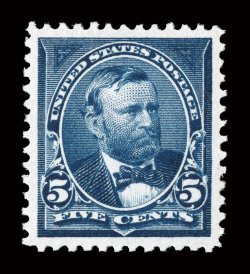 281, 5c Dark blue, magnificently centered, with extravagantly large and perfectly balanced margins all around, strikingly intense color and an incredibly detailed impression on
the brightest paper possible for a stamp of this vintage, immaculate