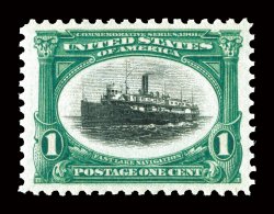 294, 1c Pan-American, a spectacular mint single, sporting enormous margins, the size of which are almost never encountered on any of the Pan-American stamps, outstanding
centering as well, sumptuously rich colors and deeply etched impressions on
