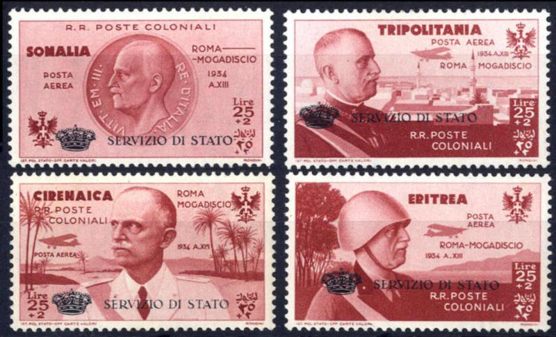 12 francobolli Regno d'Italia Colonie Cirenaica Tripolitania Eritrea 1 lira 