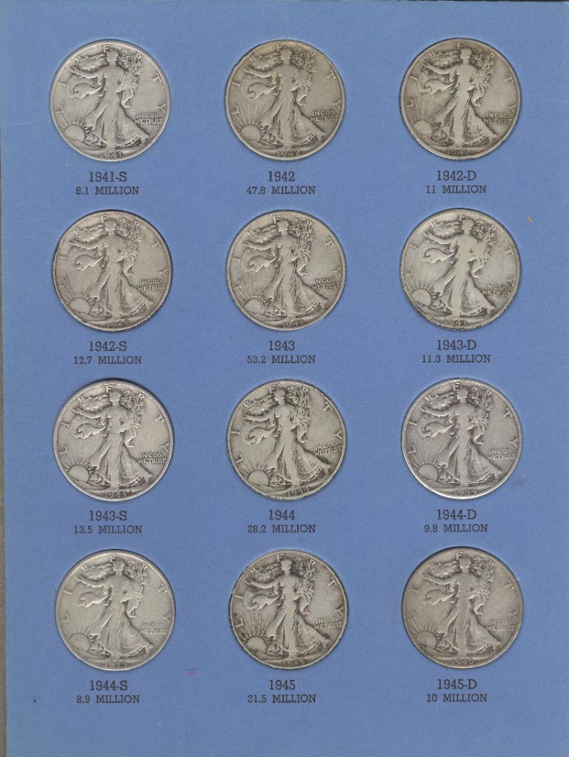 USA Half Dollar 1916-1947 Walking Liberty Complete Set-Dansco Coin Album  (B)