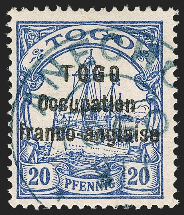 TOGO (FRENCH OCCUPATION) DAHOMEY USED IN TOGO 1914 25c ULTRAMARINE DEEP BLUE  USE