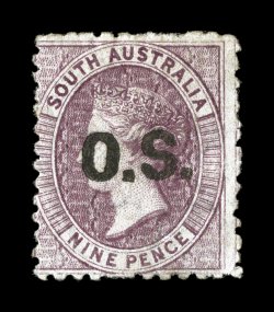 S.G. O26c, 1876 9p with O.S. overprint, perf. 11 12 to 12 12, rich color, o.g., light gum crease at a tiny thin speck, otherwise fine this stamp is the basis for the listing in
the Stanley Gibbons catalog, accompanied by a letter dated