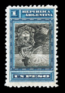 139a, 1899 1P Blue and black, Center Inverted, deep rich colors, actually better centered than most existing copies as the majority are found quite poorly centered, typical
slightly brownish o.g., lightly hinged, very fine only 50 were printed
