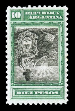 141a, 1899 10p Green and black, Center Inverted, a wonderfully fresh mint example of this key error stamp, which unlike the 1p and 5p values from the same set with inverted
centers, is almost never seen offered at auction, strong rich colors, we
