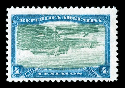 164a, 1910 4c Dark blue and green, Center Inverted, quite fresh, well centered, o.g., lightly hinged, just a minute pinpoint thin speck, still very fine less than 50 examples
known.