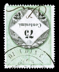 Forbin 6a, 1850 75c Green and black, Center Inverted, used, with both a portion of a double circle handstamp and a neat manuscript cancel, exceptionally bright and fresh, fine
and very scarce.