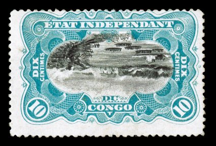18a var., 1895 10c Greenish blue and black, Center Inverted, perforated 15, while all the standard reference catalogs list the inverted center of the issue, none differentiate
between the various perforations found on the basic stamp, this is la