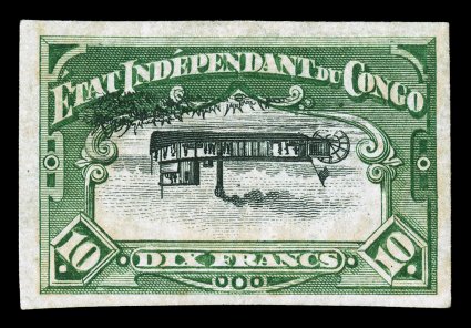 30a var., 1898 10Fr Yellow green and black, imperforate, Center Inverted, an extraordinarily rare example of this striking variety, while the Scott catalog lists this stamp
with an inverted center (which is one of the great rarities of the world