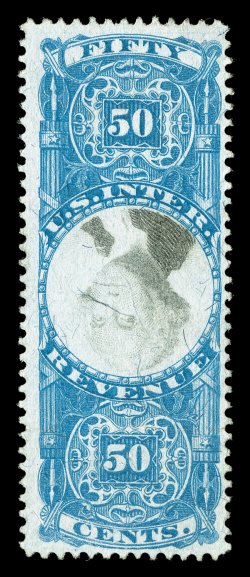 R115b, 50c Blue and black, Center Inverted, unused, intensely rich colors and sharp impressions, light horizontal crease, otherwise fine.