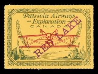 CL30q, 1926 (25c) Green and red on yellow Patricia Airways and Exploration Co., with Red Lake overprint type D in red (ascending), central Plane Inverted, large well balanced
margins, o.g., h.r., choice very fine light Cole handstamp the r