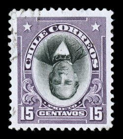 104a, 1911 15c Joaquin Prieto, Center Inverted, an extremely rare used example of this inverted center, one of the most elusive of the country, outstanding centering within
large margins, fresh colors, very lightly cancelled just in top left cor