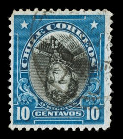 116a, 1912 10c Bernardo OHiggins, Center Inverted, used, rather well centered, deep colors, lightly cancelled, trivial perf. flaw at left, otherwise very fine (Michel
102K).