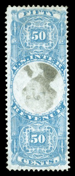 R115b var., 50c Blue and black, Center Inverted, double transfer of Fifty at top, unused, attractive colors, fine and quite scarce.