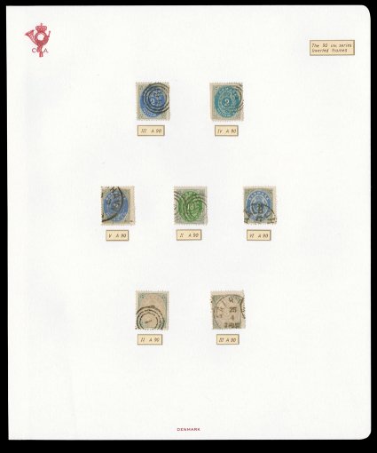 Facit 20cv24bv, 1870-74 2s-48s Coat of Arms, Inverted Frames specialized collection of stamps from position 90, an extraordinary selection of fourteen different used stamps on
two exhibition pages, all collected for their inverted frame and ide