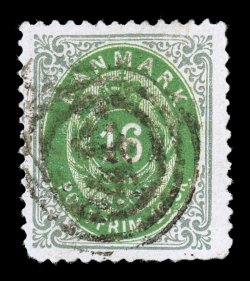 20b, 1871 16s Gray and green, Inverted Frame, position 90, used, rather well centered, fresh colors, slightly blurred strike of a numeral 40 target postmark, some shorter and
blunted perforations at bottom, otherwise very fine and quite scarce