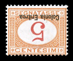 J1bc, 1920 5c Buff and magenta postage due, Numeral and Overprint Inverted, pristine mint example of this scarce error, brilliantly fresh, o.g., lightly hinged, very fine for
this (Sassone 14a Ç650).