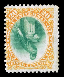 25a, 1881 20c Quetzal, Center Inverted, bright colors, centered to left, o.g., h.r., fine.