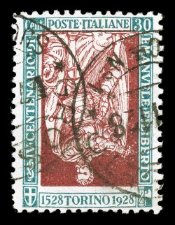 203a, 1928 30c Emmanuel Philibert, Center Inverted, used, portion of town postmarks dated 1928, quite well centered for the issue, very fine an extremely rare inverted center
that is almost never seen at auction, in fact this is the first such