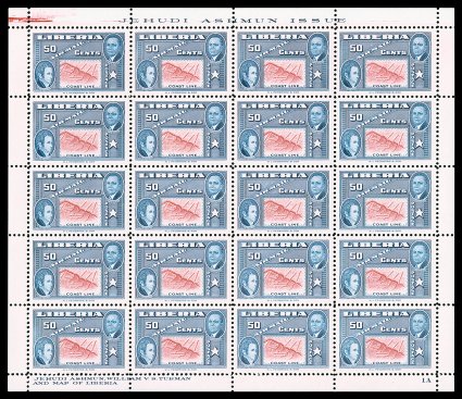 334 var., C68-69 var., 1952 3c, 25c and 50c Jehudi Ashman, Centers Inverted, the three values listed by Scott with inverted centers, each in a complete sheet of twenty, with
full sheet selvages and imprints, well centered, fresh colors, o.g., ne
