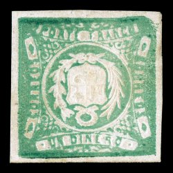 14a, 1868 1d Green, Embossed Arms Inverted, a gem quality mint example of this classic inverted center stamp, being in a condition unlike any other copy we have seen,
wonderfully fresh overall, with sharp embossing and strong color on bright pap