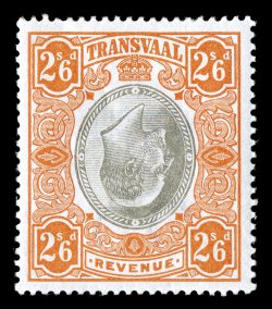 Barefoot & Hall 83a, 1902 26 King Edward VII revenue, Center Inverted, large well balanced margins, fresh colors, o.g., some natural minor gum creasing, still very fine a
scarce revenue error.