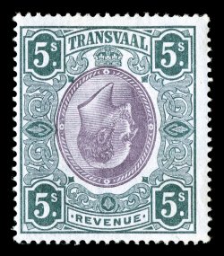 Barefoot & Hall 84a, 1902 5- King Edward VII revenue, Center Inverted, deep luxuriant colors, o.g., nearly very fine and quite scarce.
