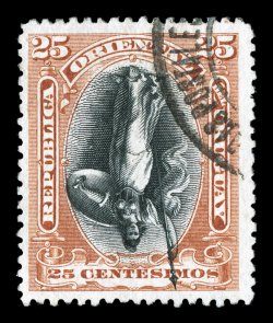 120a, 1895 25c Liberty, Center Inverted, used, deep rich colors, just a small portion of a c.d.s. postmark at top right leaving the central inverted vignette almost cancel
free, very fine it is believed that only 40 examples were sold at a post