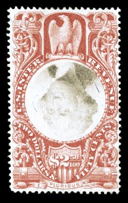 R146a, $2.50 Claret and black, Center Inverted, a most attractive mint example of the rarest of the Third Issue Inverts, with full original gum, better centering than most of
the existing copies, lovely rich colors, very fine this is arguably