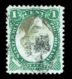 RB1ad, 1c Green and black on violet paper, Center Inverted, uncharacteristically well centered within impressively large margins, rich luxuriant colors, handstamp cancel, small
thin spot, very fine appearance.