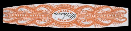 RS235k, Wm. Swain, 8c Orange die cut, Signature Inverted, an impressive copy of this immensely rare private die proprietary stamp error, being the finest of the three recorded,
bright fresh color, actually quite well margined for this, usual