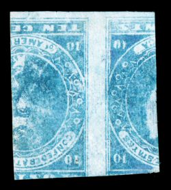 2d, 10c Blue, printed on both sides, Inverted Impression on back, the reverse showing a clear split impression, color slightly washed out, light c.d.s., a few thins, one of
which causes a tiny pinhole, fine appearance an extremely rare General