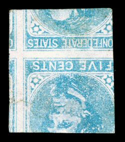 7b, 5c Blue, printed on both sides, Inverted Impression on reverse, with the usual split impression on back, full to large margins around, light blue c.d.s., small repair in
right margin, very fine appearance a rarely offered error.