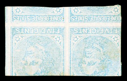 7b, 5c Blue, printed on both sides, Inverted Impression on reverse, horizontal pair, showing the usual split impressions on reverse, four full to large margins, fresh color,
light indistinct town cancel, faint crease and a small thin spot, very