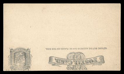 UX7b, 1c Black on buff postal card, Printed on Both Sides (the reverse Inverted to the front impression), a mint example of this rare double impression, with the additional
impression on the reverse and is inverted to the front impression, the s