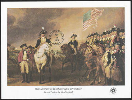 1686f, 13c Bicentennial souvenir sheet, imperforate, with 13c omitted on stamps b, c and d, untagged, with two strikes of Philadelphia, Pa.May 29, 1976 first day postmarks,
o.g., n.h., very fine believed to be one of only two known, this
