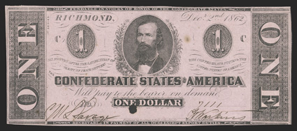 T-55. $1. 1862. Cr. 397, PF-2. No. 7111.  Plate C. Clement C. Clay, center. Purple tint to pink paper.  About Uncirculated.