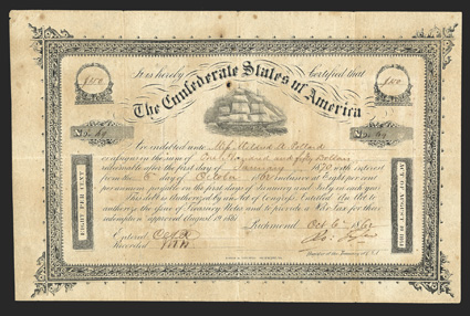 Act of August 19, 1861. $150. Cr. 106, B-137. No. 69. Due January 1, 1870. As previous. Variety 1. Signed by Tyler. Toned, foxed, fold wear, Fine. From The Holger Dreher
Collection