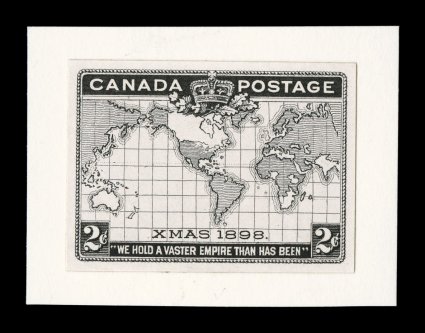 1898 2c Imperial Penny Postage, die proof of the accepted black engraved die F-139 12, printed directly on thin card, a stamp size example with large even margins all around,
mounted on an additional card measuring 44x33mm, very fine besides be
