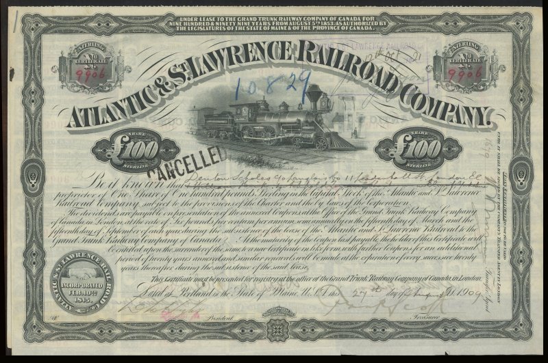 Stock certificate Pittsburgh Cincinnati Chicago & St Louis Railway 100 shares 